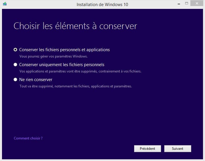 Windows 10 - Choix des éléments à conserver