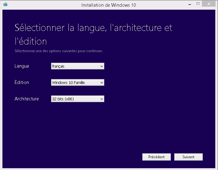 Windows 10 - Choix de la version a telecharger