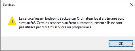Veeam Endpoint Backup - Erreur service