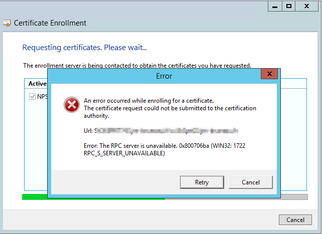 TSHOOT_Certificat_The_RPC_server_is_unavailable_0x800706ba_Win32_1722_01