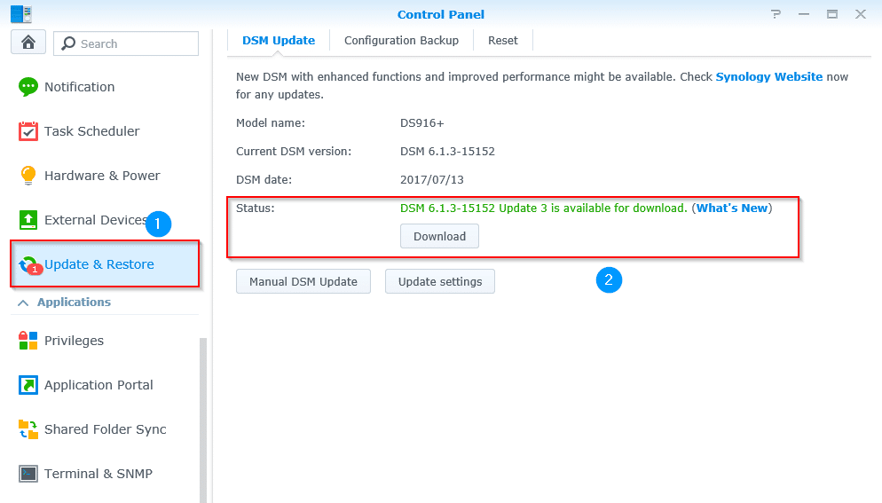 synology update dsm 6.1.3 minimserver